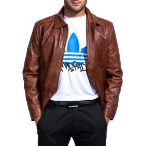 Brown Leather Biker Jacket