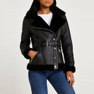 Aviator Jacket Black  Belted