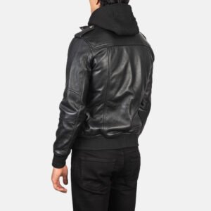 Bravado Black Hooded Leather Bomber Jacket