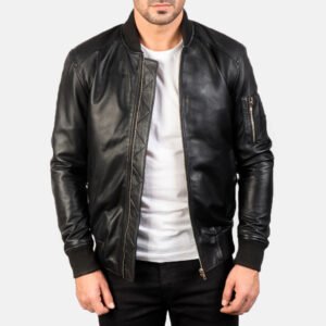 Black Leather Bomber Jacket