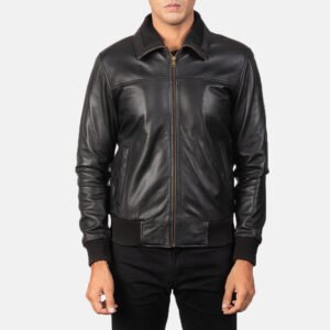 Air Rolf Black Leather Bomber Jacket