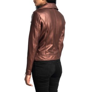 Shiny Brown  Women Biker Jacket