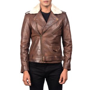 Furton Brown Leather Biker Jacket