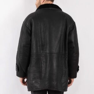 Men Sheepskin Shearling Coat in Black