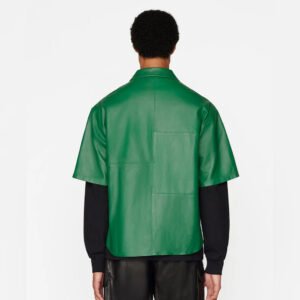 Half SLeeve Dark Green Leather Shirt