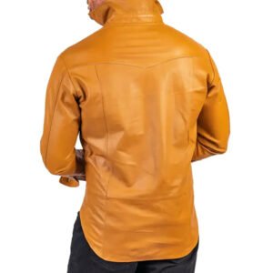 Sandalwood Lambskin Leather Button-Up Shirt For Men