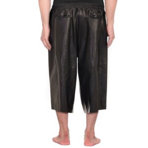 Mens Three Quarter Black Leather Shorts