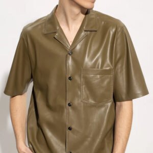 Men Olive Green Leather Shirt