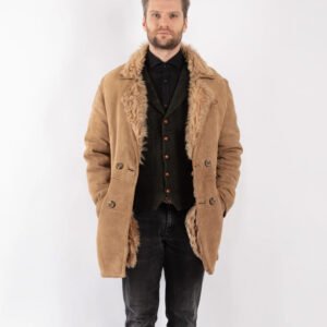 Men Sheepskin Shearling Coat in Beige