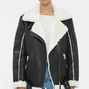 Women_s Black Oversized Shearling Leather Jacket